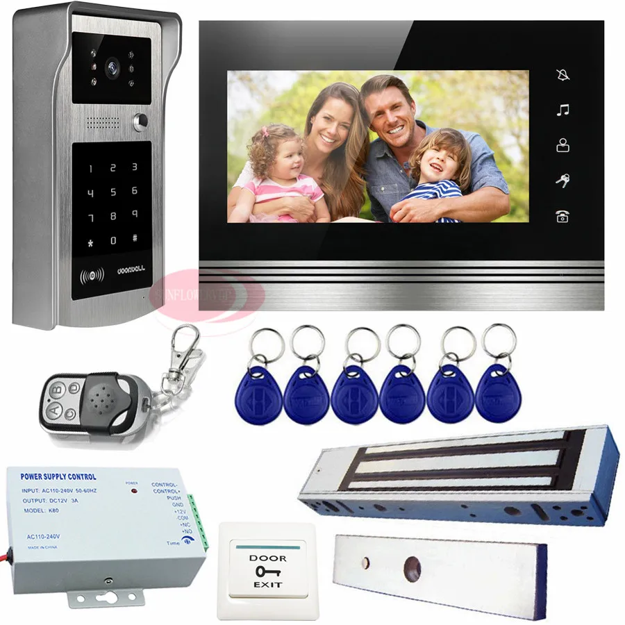 

Touch Buttons Video Intercom Rfid&Code Wired Intercom For Private House Ip55 Waterproof + 12V Access Control Power Supply+Lock