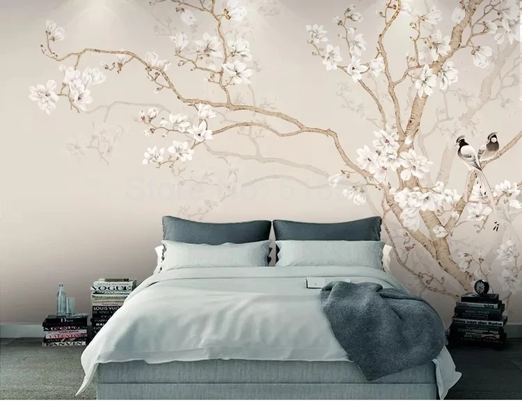 Decor, pintado à mão Magnolia Flower Bird, Modern Bird, Bedroom Photo