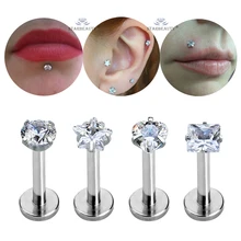 4 pçs/lote 16 Quente G Round Nose Piercing Labret Claro Coração Estrela Tragus Cartilagem Da Orelha Lip Anel Piercing No Nariz Quadrado pircing Extremidade Plana(China)