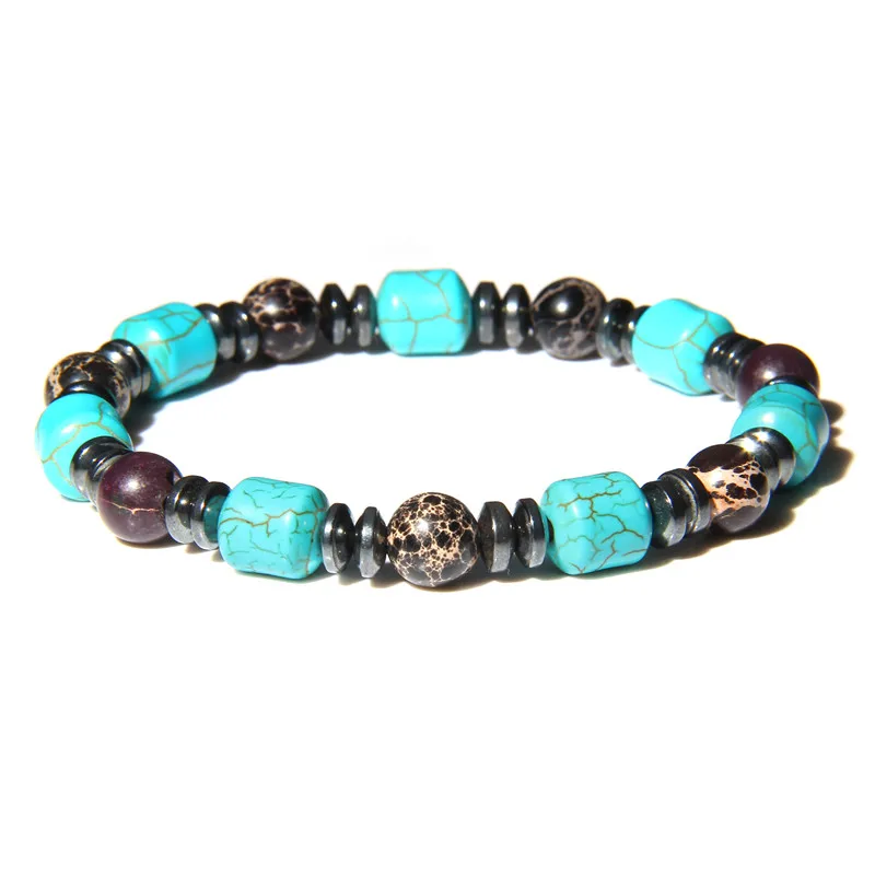 

Vinswet Yoga Bracelet Fashion Green Turquoises Natural Stone Bracelet Men Women Charm Strand Tube Beads Jewelry