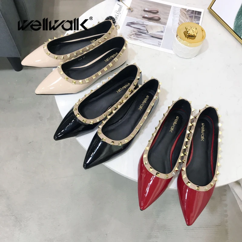 

Women Summer Dress Flat Shoes Ladies Wedding Party Shoes Pointed Toe Rivet Ballerina Brand Design Ballet Flats Office Lady 2019