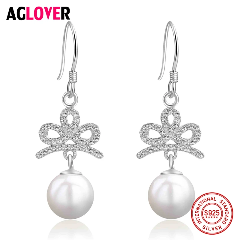

925 Sterling Silver Earrings Woman Fashion Charm Pearl Earrings Female Jewelry
