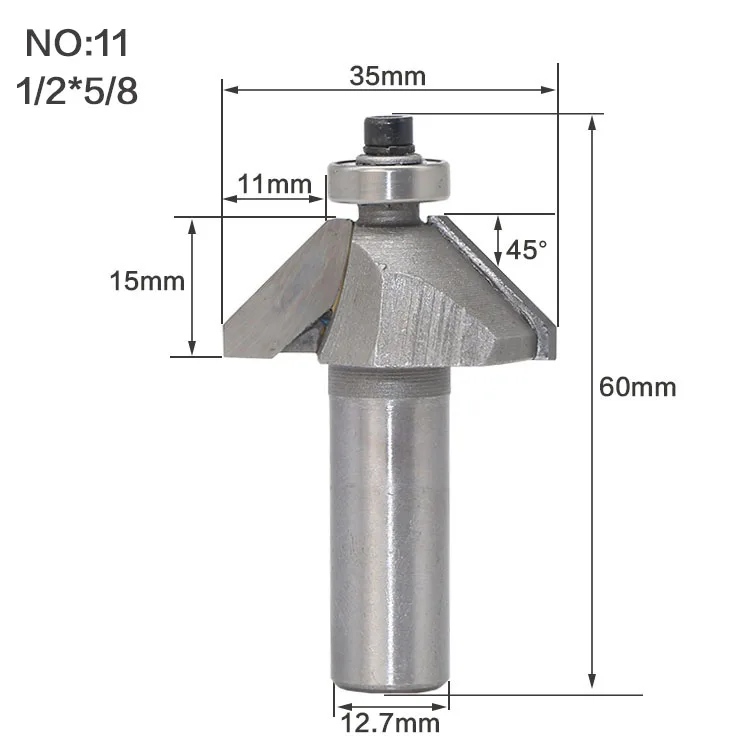 1 шт. 1/" 1/2" хвостовик 2 Флейта конский нос фаска резак древесины фрезы с подшипником C3 Карбид 45 градусов древесины фрезы