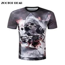 ZOOTOP BEAR New design skull poker print Men short sleeve T shirt 3d t-shirt casual breathable t-shirt plus-size tshirt homme