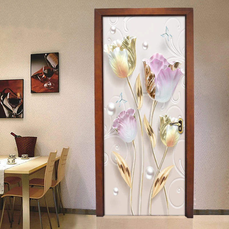 Details about   3D Wall Sticker Decoration Self Adhesive Door Wall Mural Flower Colorful tulips