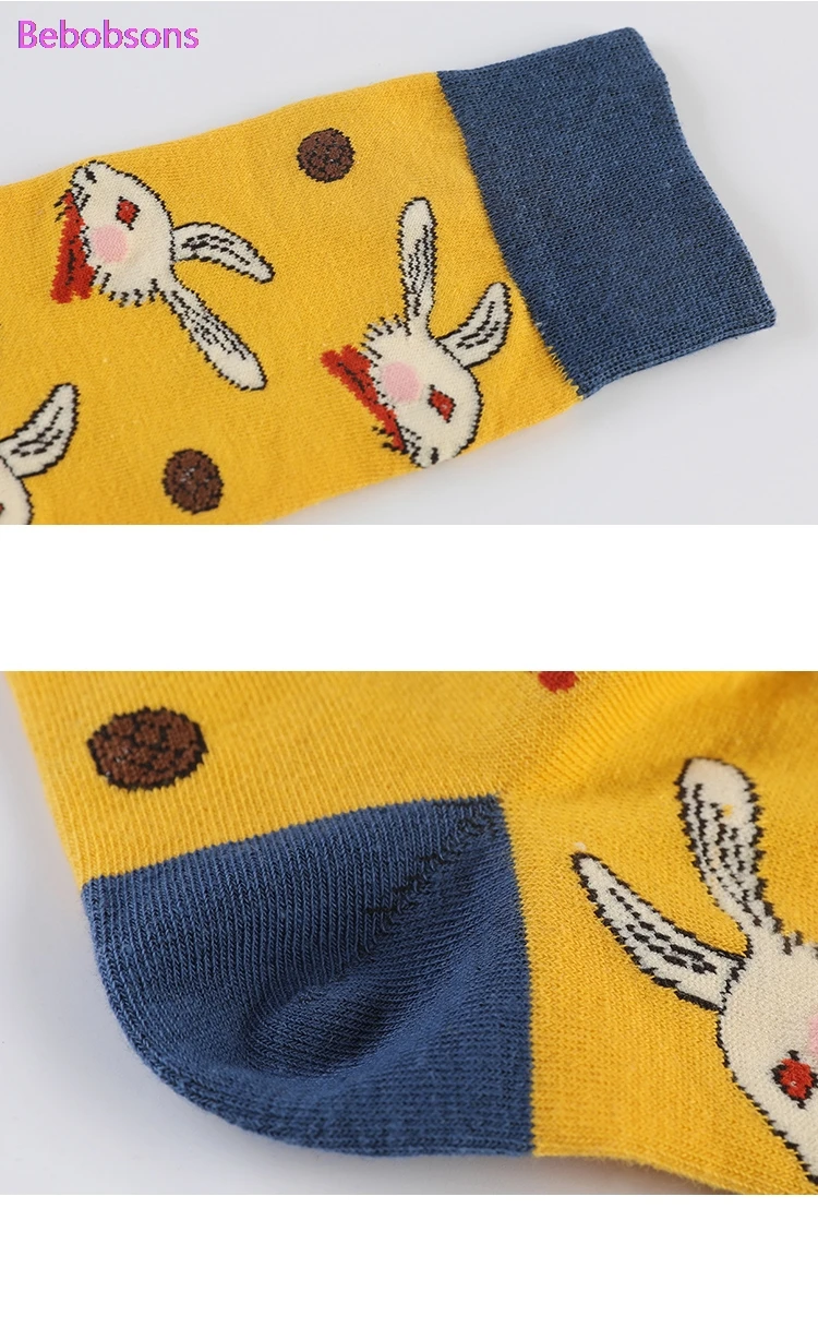 2 пар/лот, женские жаккардовые носки с забавным Кроликом, хлопковые короткие носки с рисунками из мультфильмов, носки для девушек и женщин, носки для осени и весны