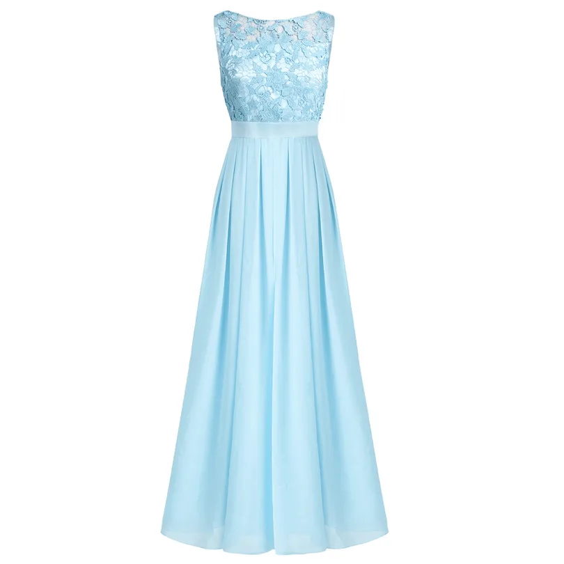 Элегантное женское шифоновое платье макси без рукавов с вышивкой длинное платье для свадебной вечеринки вечернее женское платье - Цвет: Sky Blue