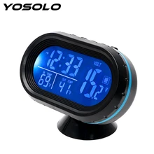 

YOSOLO Dashboard LED Lighted Watch Gauge Voltmeter Voltage Tester Automobiles Clock Thermometer Dual Temperature Car Ornament