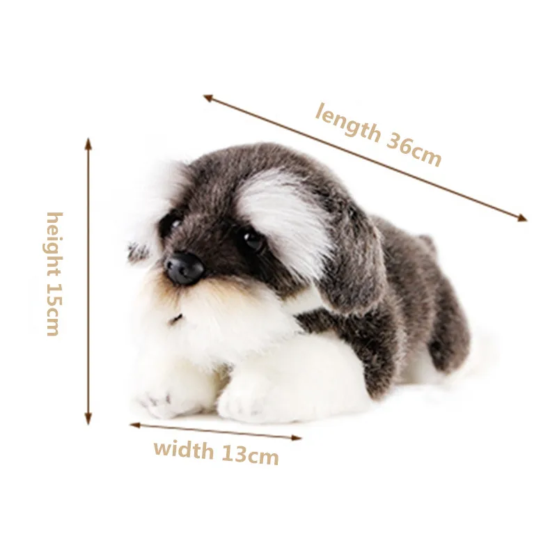 Dorimytrader quality soft simulation animal Schnauzer plush toy mini stuffed lying animal dog toy baby gift decoration 36x15x13cm DY50139 (5)