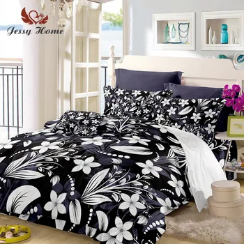 

lily Bedding Set Queen Size White and Black Duvet Cover Flower Bed Set Bedclothes 3pcs US/AU/RU Size with Pillow Case M1045