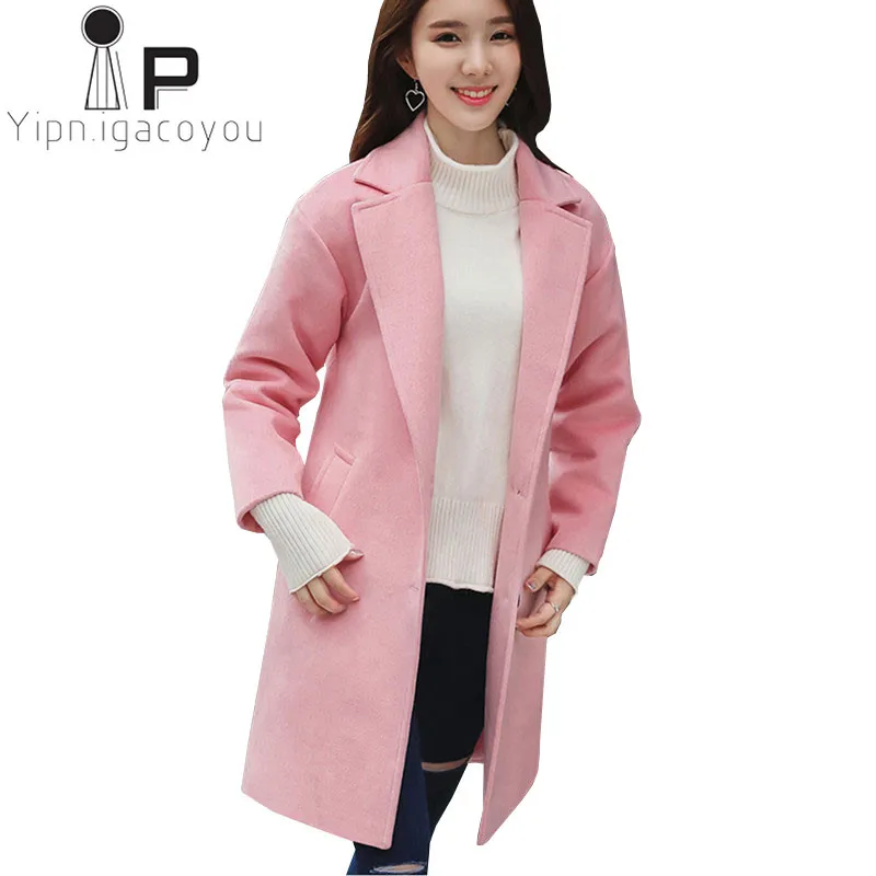 Warm Winter Long Wool Coat Women Thicken Pink Jacket 2018 Plus size Faux Woolen Coat Women