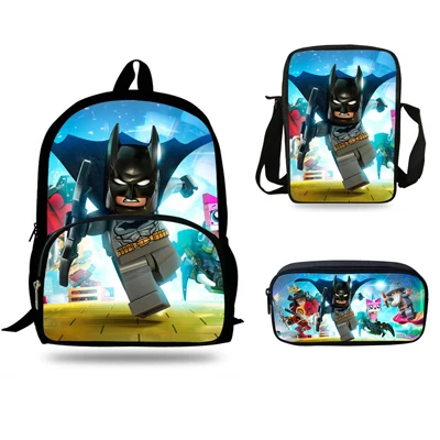 16 дюймов мультфильм герой Mochilas Escolares Детский рюкзак Бэтмен Сумки для начальной школы мальчиков подарок девочек рюкзак 3 комплекта - Цвет: 7j1010