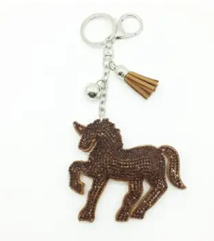 

50pcs/lot fedex fastkorean style woman unicorn keychain leather rhinestone unicorn key ring
