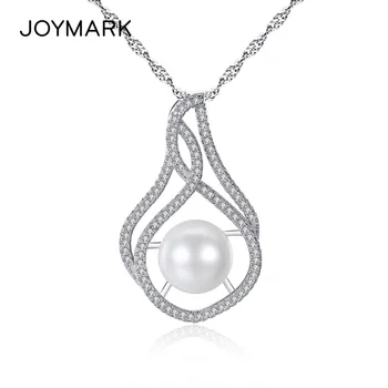 

Classic Simple Zircon Pave White Gray Natural Freshwater Pearl Pendant Necklace With S925 Sterling Silver Box Wave Chain JPN318