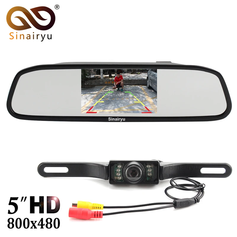 

Sinairyu 5 Inch Car Video Parking Mirror Monitor + 7 LED Night Vision Reverse Backup Rear View Camera Car Parking Monitor Camera