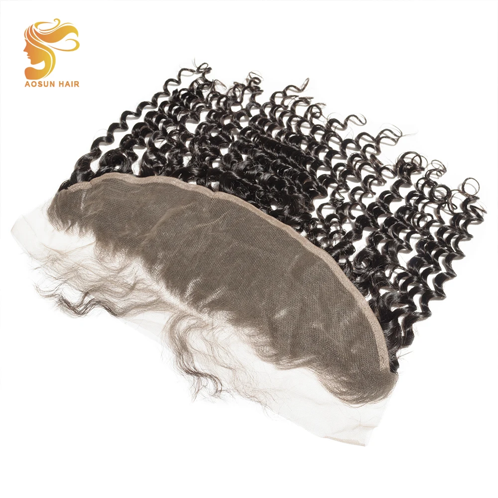 AOSUN HAIR 100% Remy Brazilian Deep Wave Human Hair Lace Frontal Closure 13*4 With Baby Hair Nature Color 8\