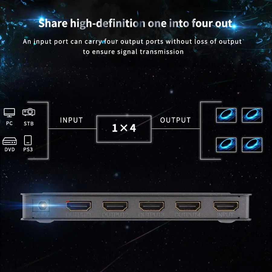 Металлический 3D 4K* 2K HDMI 2160P HDMI разветвитель 1X4 Hdmi концентратор повторитель усилитель 1080p 1 в 4 Выход конвертер адаптер с розничной упаковкой