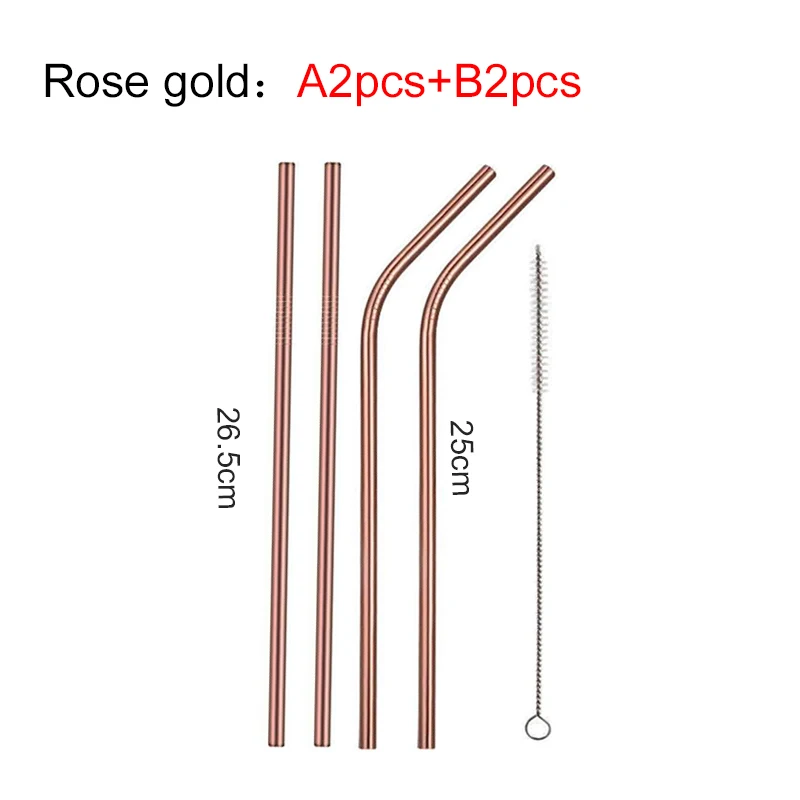 EIMAI 2/4 шт красочные Многоразовые соломинкой 26 см Высокое качество 304 Нержавеющая сталь металлическая соломинка с чистящая щетка A02 - Цвет: Rose Gold A2-B2-L