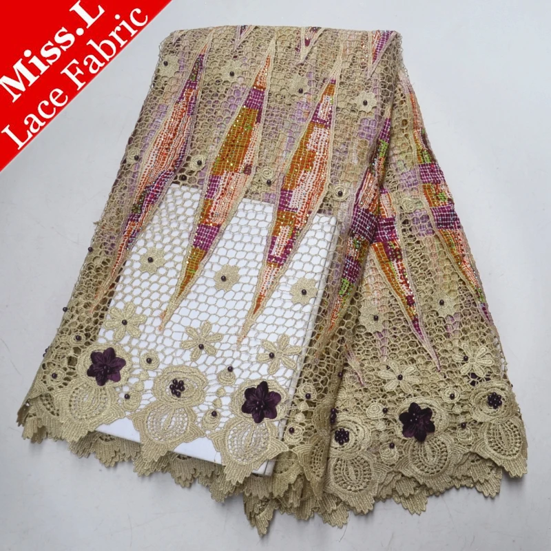 

Beautiful African Wax Lace fabric Embroidery with Beads and Stones High quality Water soluble lace fabric For Formal dress,2018