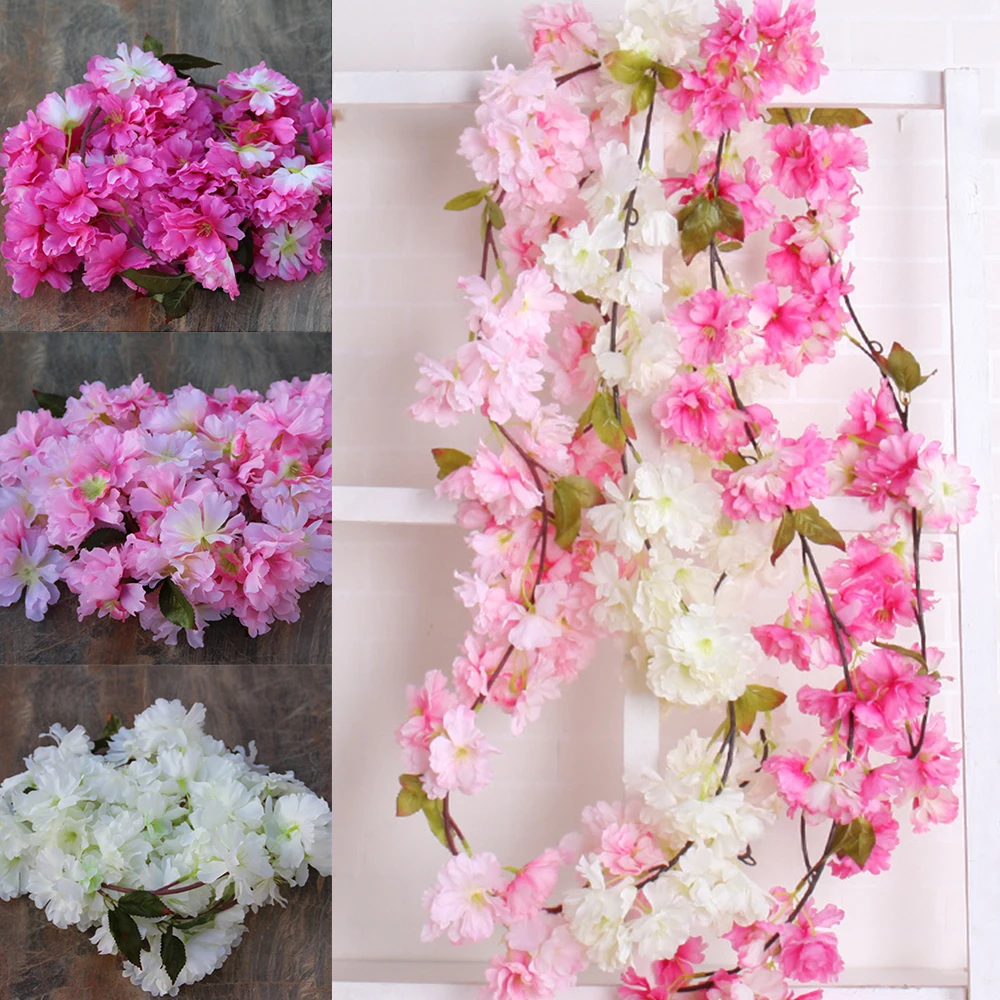 1.8M Vine Artificial Flowers Cherry Blossoms Rattan Sakura Wedding Arch