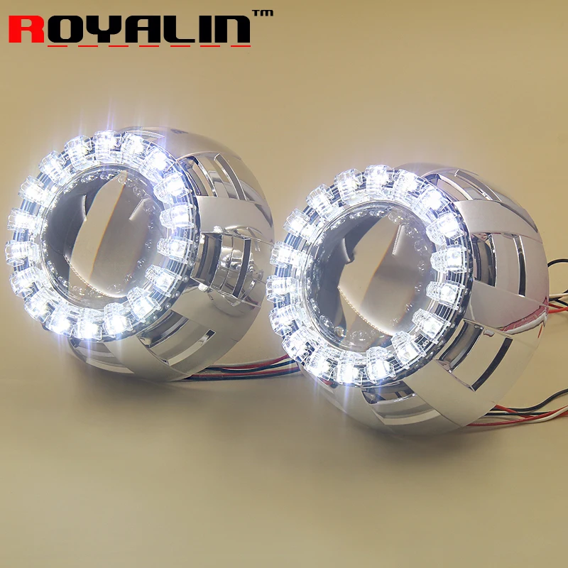 

ROYALIN Car Styling Bi Xenon HID H1 projector Lens Metal Bracket with LED COB Angel Eyes Halo Rins for Lotus Auto H4 H7