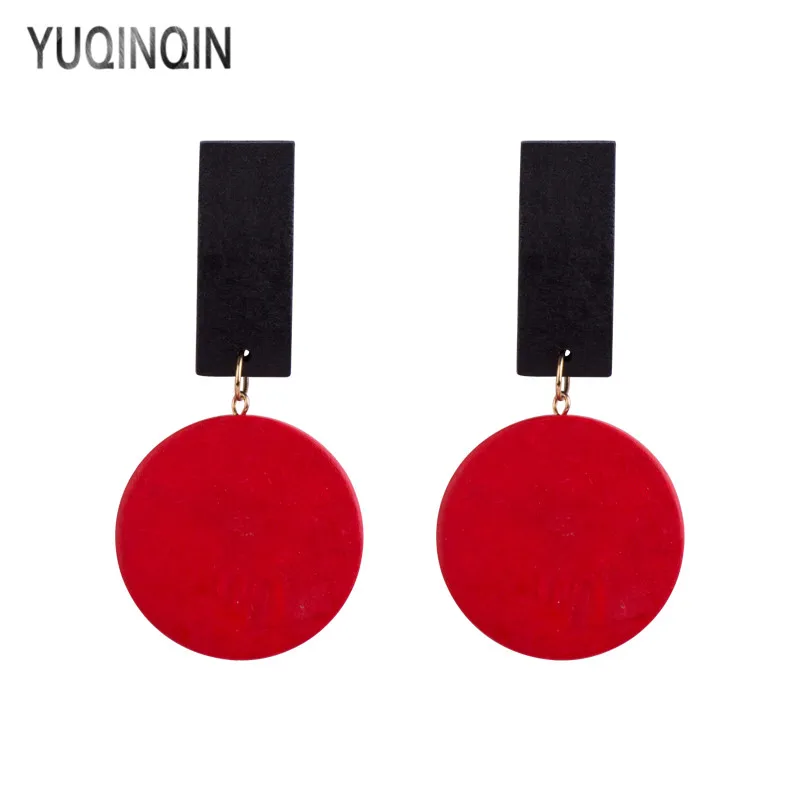 

YUQINQIN Classic Drop Earrings for Women 2018 Statement Acrylic Long Circle Dangling Earings Fashion Elegant Wood Summer Earring