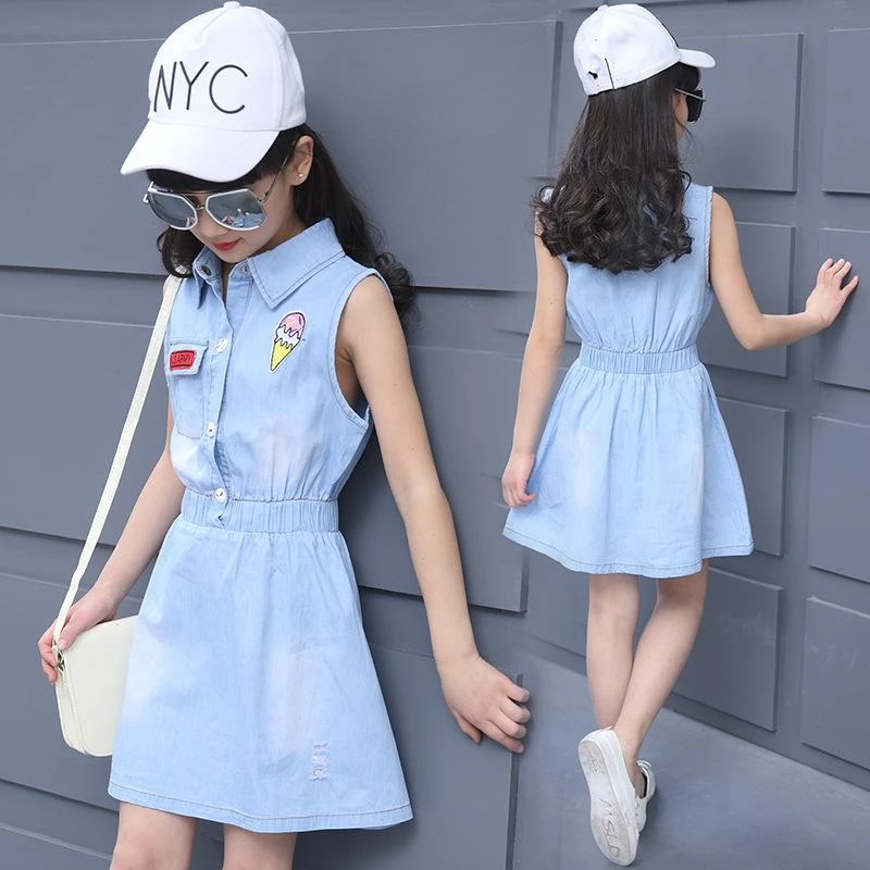 Niñas Denim vestido 2018 verano nuevo mangas niños Vestidos Niñas moda niños adolescentes ropa de los niños|girls denim dress|kids dresses for girlsdresses for - AliExpress