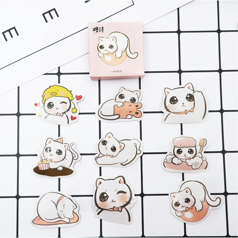 

45 Pcs/box Cute Big eye cat paper sticker DIY diary album decoration stickers scrapbooking planner label Scrapbook stickers