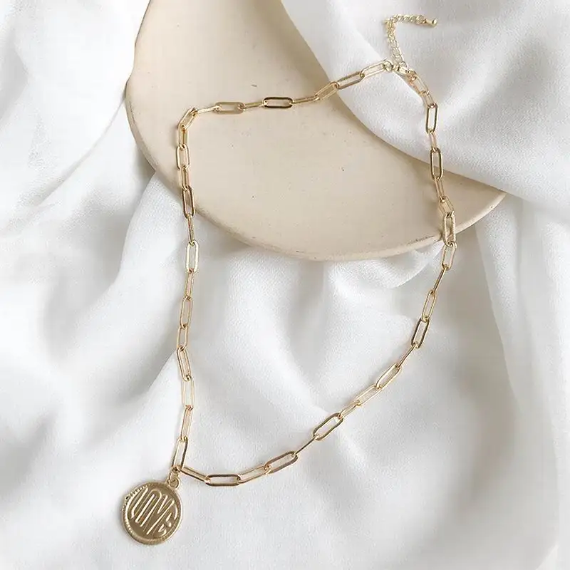 Золотистого цвета цепочка монета кулон ожерелье для женщин чокер новые модные ювелирные изделия оптом