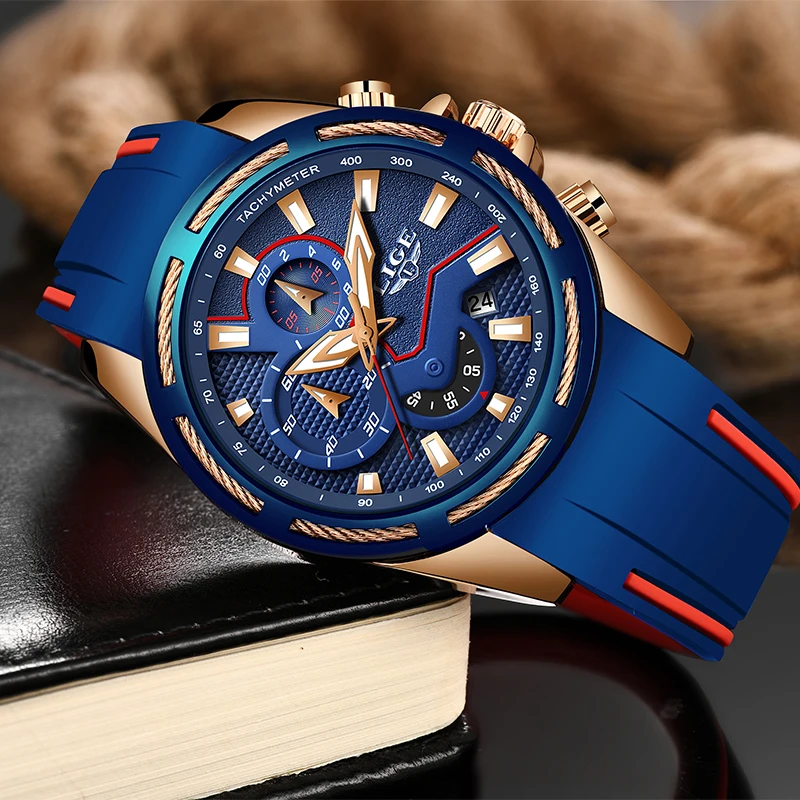 Lige Fashion Mens Watches Top Brand Luxury Multi-Function Dial Sports Watch Men Date Waterproof Qua-3