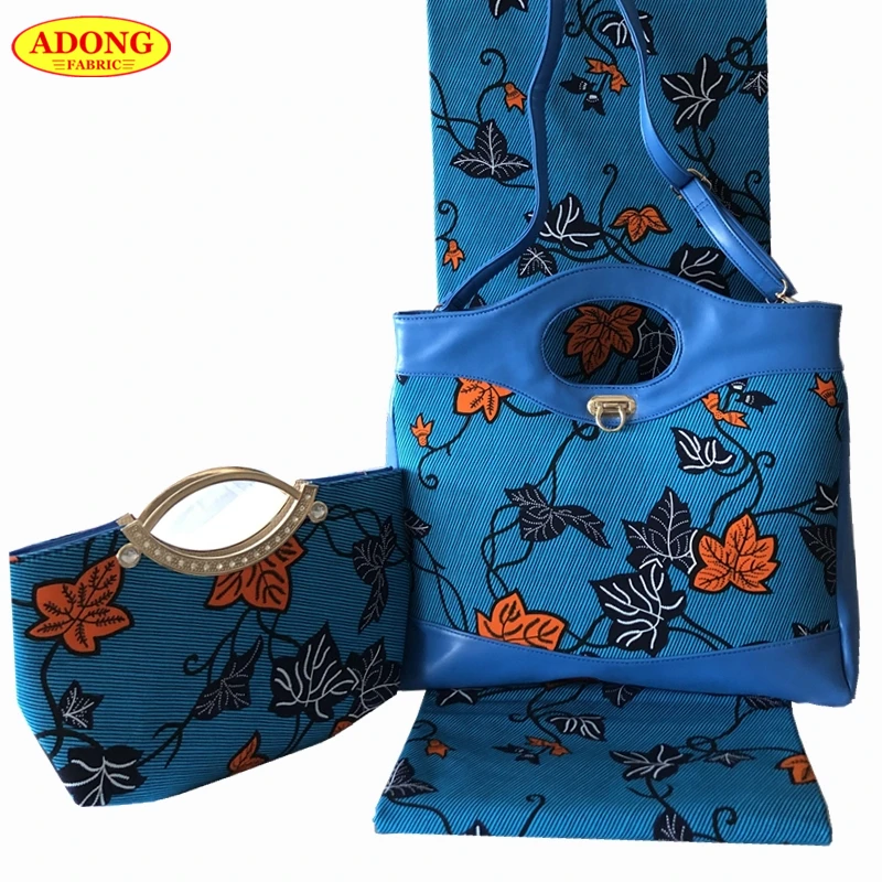 

High quality African wax bag set,Woman's two wax handbag matching 6 yards guarantee real wax 100% cotton African prints fabric