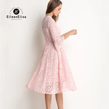 Cute Summer Dress 2017 Women Pink Lace Dress Long Sleeve New Arrive Spring Lace Dress