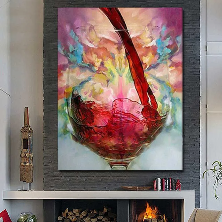 

Modern Abstract wall Art Handpainted Oil Painting wine on Canvas Wall Picture for Living Room Home Wall Decoration no frame
