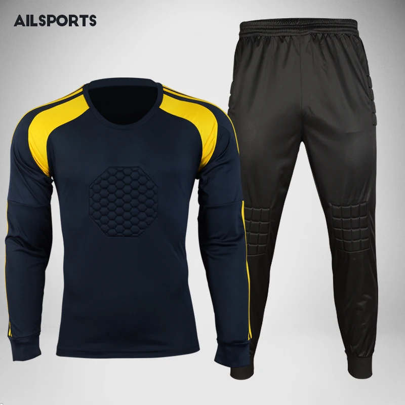 

Men Soccer sets Training pants Rugby Goalkeeper Jerseys Survetement football 2018 Goal keeper shirts knee pad $1.8 Print Custom