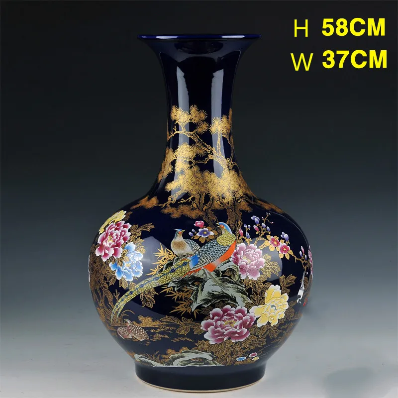 US $399.00 Home Decor Fine Jingdezhen China Ceramic Big Flower Vase Royal Blue Crystal Glaze Handpainted Porcelain Large Floor Vases