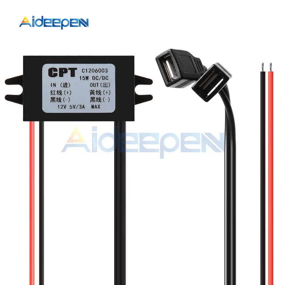 DC-DC преобразователя постоянного тока 12 В до 5 В пост 3A 15 Вт Duble USB понижающий Мощность Выход автомобильный адаптер для выращивания растений в горшках Водонепроницаемый Питание модуль