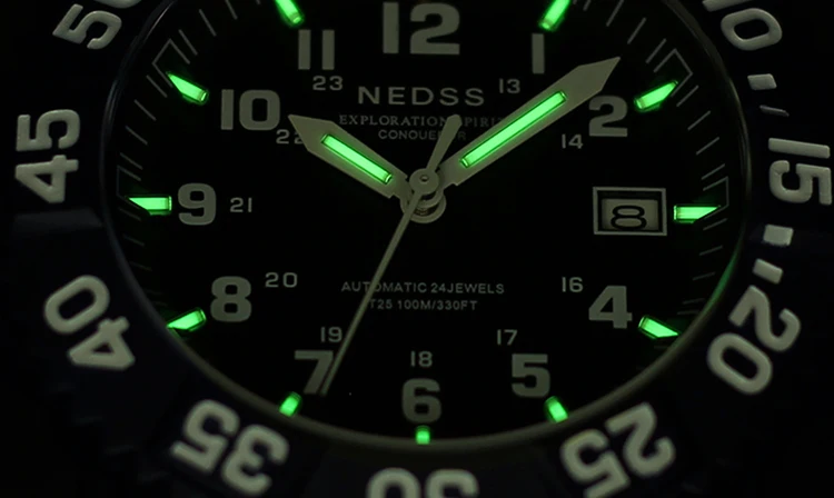 Роскошные Лидирующий бренд NEDSS Swiss H3 Тритий часы автоматические механические наручные часы сапфир 100 м водонепроницаемые часы для мужчин
