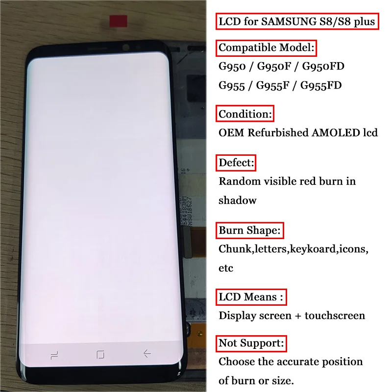 

Burn-Shadow S8 LCD with frame for SAMSUNG Galaxy S8 G950 G950F Display S8 Plus G955 G955F Touch Screen Digitizer test good