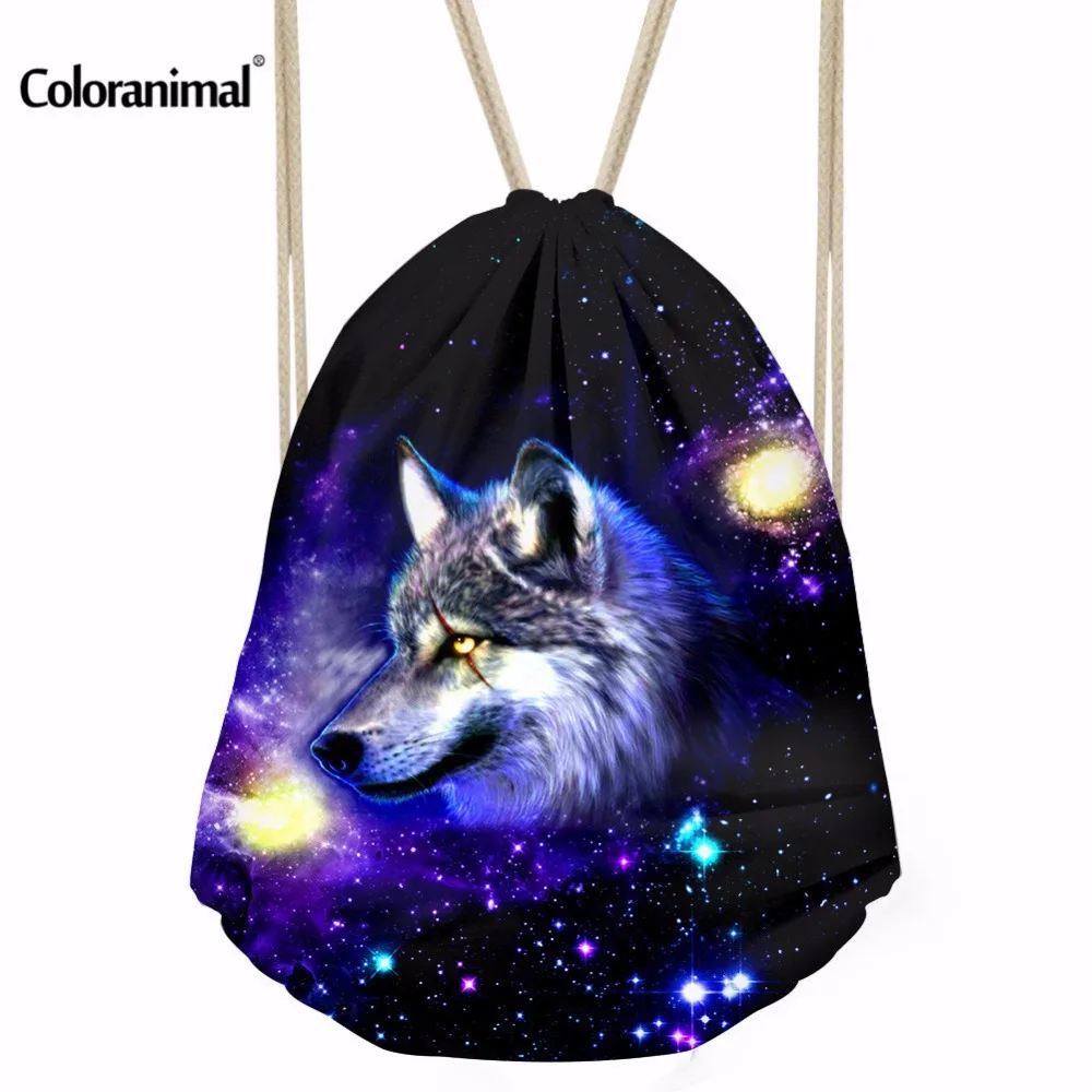 

Coloranimal Galaxy Star Wolf Animal Pattern Drawstring Bag for Women Men Casual Tiger Print String Backpack Student Cinch Sack