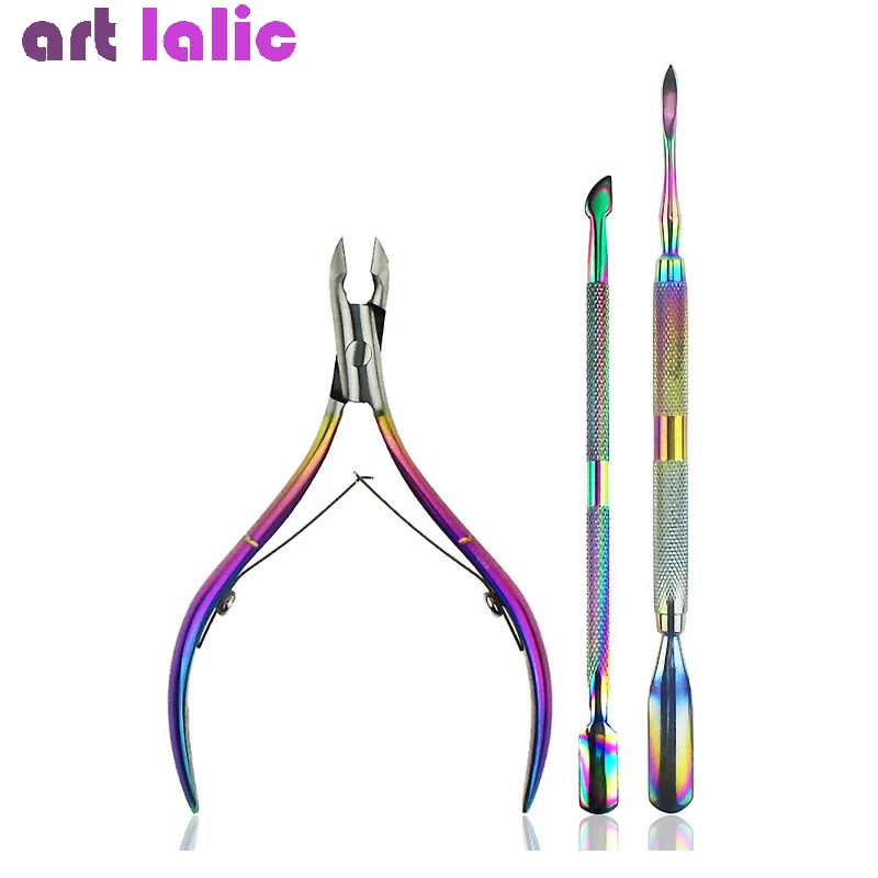 Buy 3Pcs/Set Nail Cuticle Nipper Titanium Rainbow