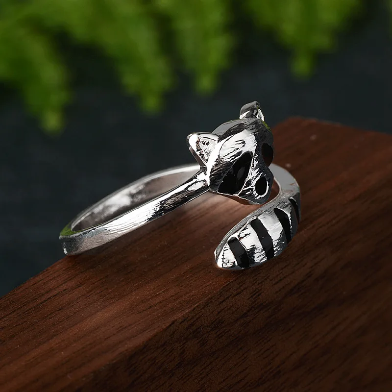 Fashion Creative Silver Color Raccoon Female Ring Cute Animal Opening Rings for Women Party Adjustable Jewelry Wholesale Anillos