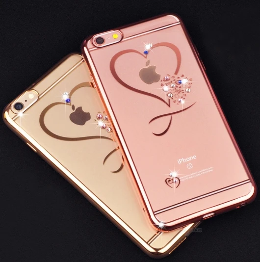 

For iphone 11 Pro MAX X Capa Gold Plating Glitter Diamond Luxury Case For iphone6 6S 7 8 plus Slim Crystal Clear Love Soft Cover