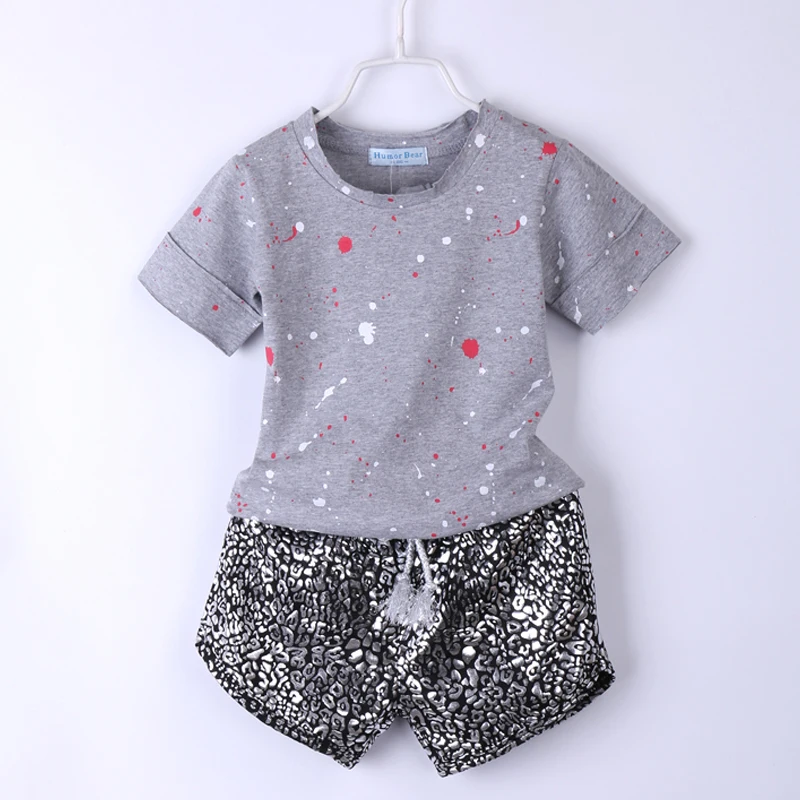Humor Bear/Одежда для маленьких девочек детская одежда футболка в горошек+ леопардовые штаны комплект одежды для девочек