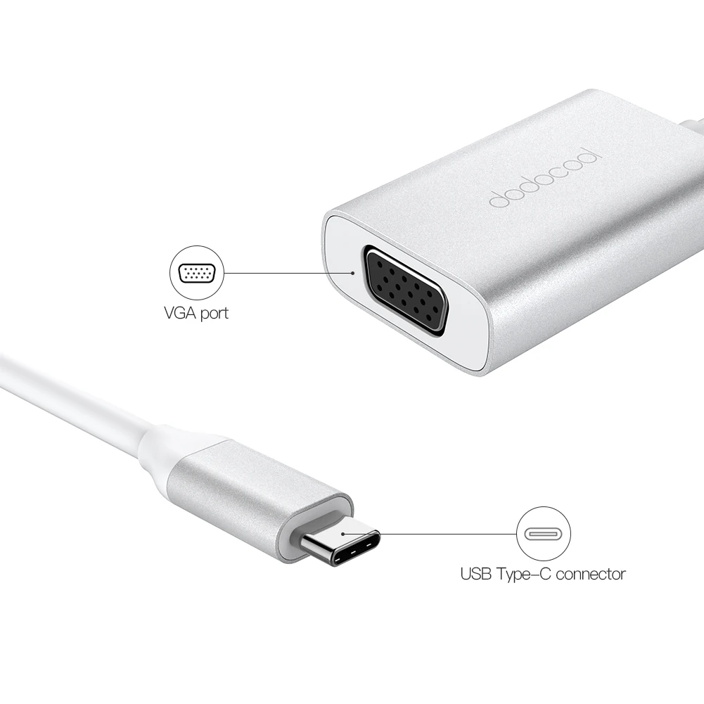 Dodocool Тип C USB-C to VGA адаптер Алюминий сплав Тип usb-конвертер для MacBook Air Pro samsung Galaxy Note 8 S8 плюс