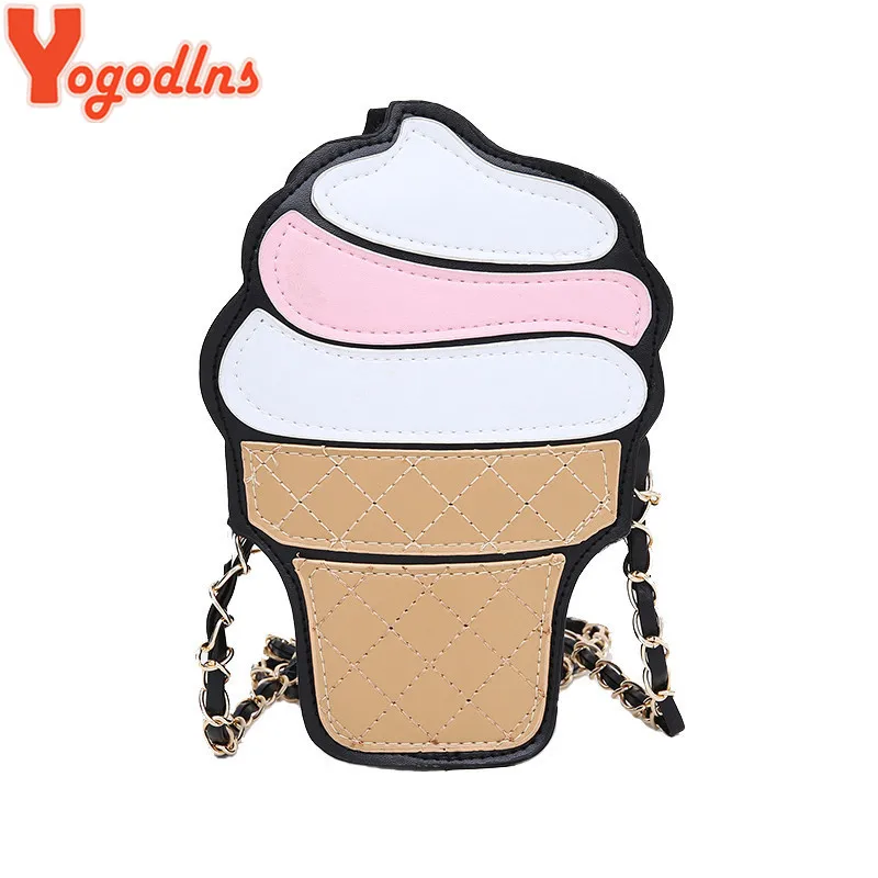 Yogodlns новый милый мультфильм для женщин мороженое кекс Мини Сумки из искусственной кожи Маленькая цепь сцепления Crossbody девушка плеча Сумка