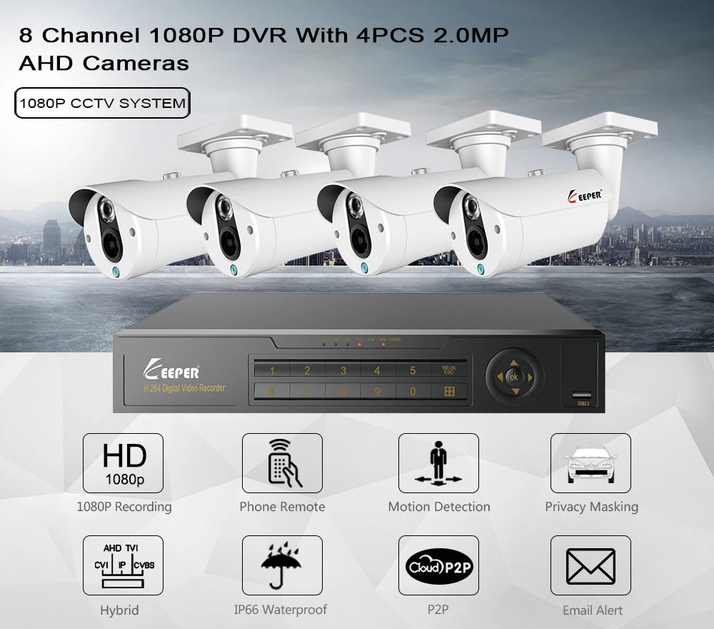 Хранитель 8CH 1080P DVR CCTV система 4 шт SONY IMX323 наружная Водонепроницаемая камера безопасности День/Ночь комплект видеонаблюдения 4