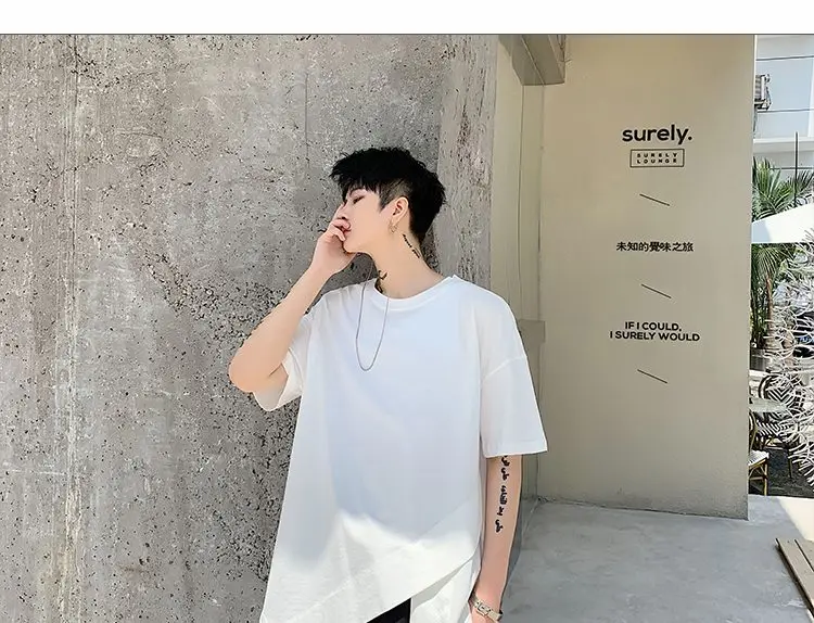 MIXCUBIC летние Уникальные футболки в Корейском стиле с необычным дизайном мужские белые повседневные свободные футболки с круглым вырезом для мужчин s-xl