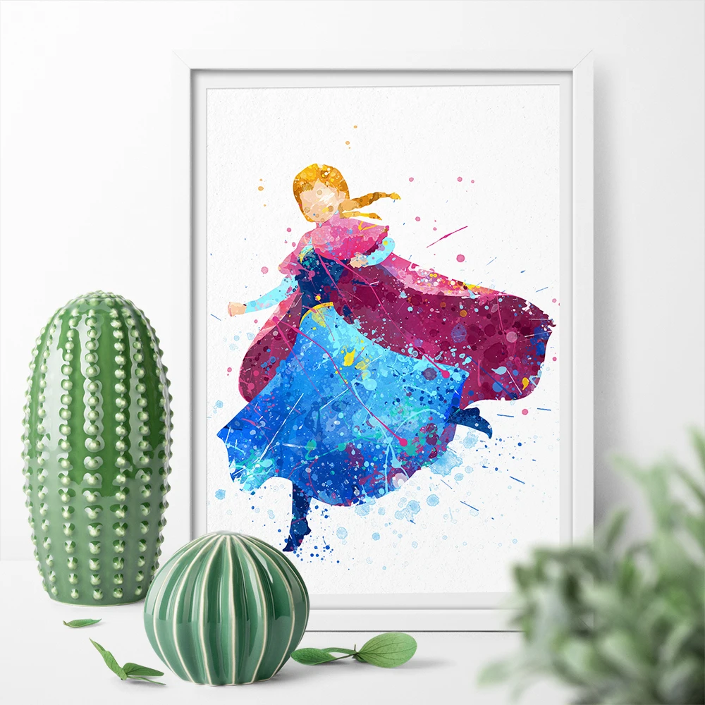 

A Watercolor Princess Beauty Frozen Anna Girl Wall Art Canvas Poster Print Canvas Painting Sticker Home Decor