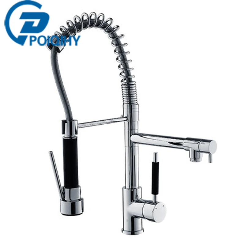 

POIQIHY spring Pull out Sprayer Water Kitchen Faucet Swivel Vessel Sink Mixer Tap Kitchen Sink Faucet