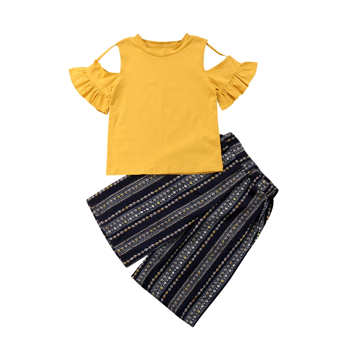 New Kids Baby Girl Off shoulder T Shirt Tops Striped Flared Pants Clothes Outfits Fashion Summer Girls | Детская одежда и обувь